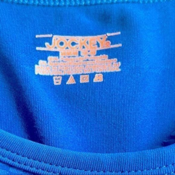 Jockey Women activewear checkered print top/t-shirt M foul blue short sleeves - Picture 9 of 9